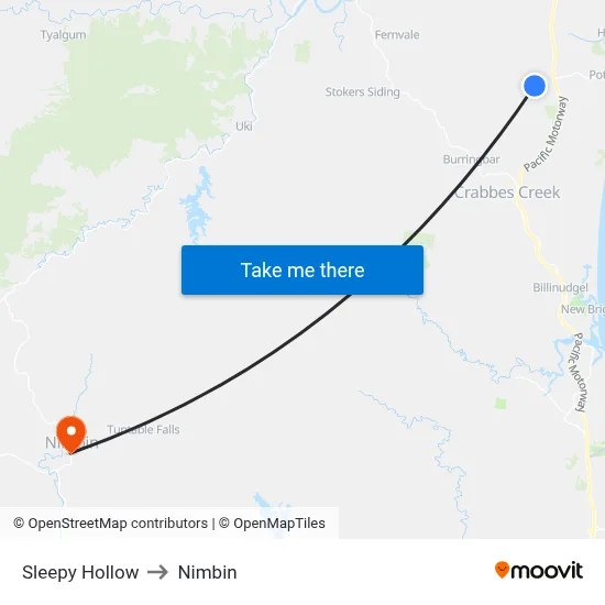 Sleepy Hollow to Nimbin map
