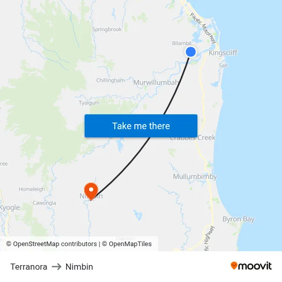 Terranora to Nimbin map