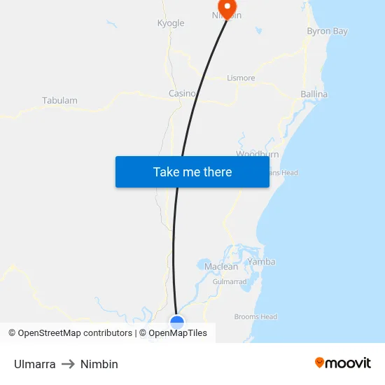 Ulmarra to Nimbin map