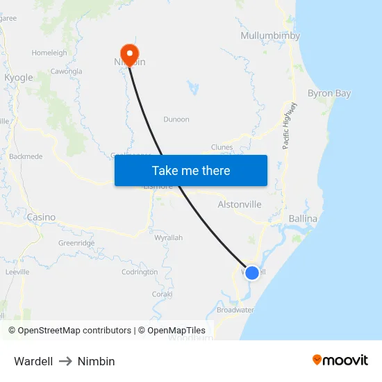 Wardell to Nimbin map