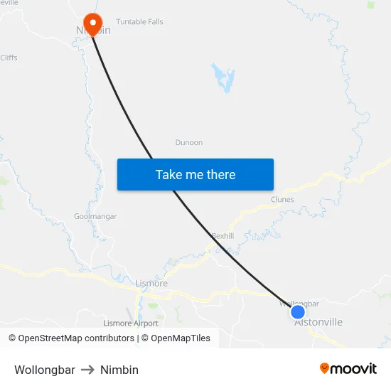 Wollongbar to Nimbin map