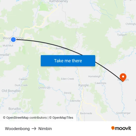 Woodenbong to Nimbin map
