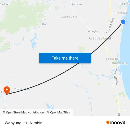 Wooyung to Nimbin map