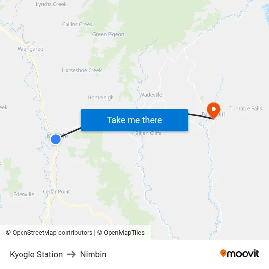 Kyogle Station to Nimbin map