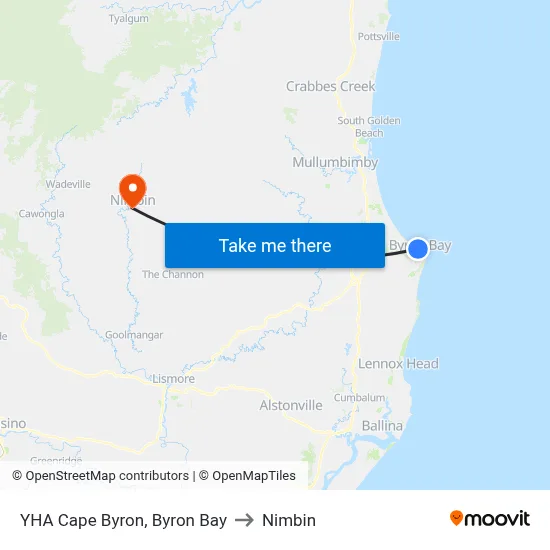 YHA Cape Byron, Byron Bay to Nimbin map