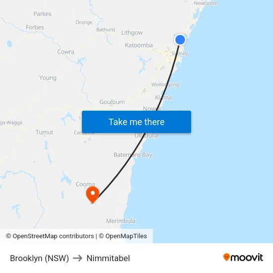 Brooklyn (NSW) to Nimmitabel map