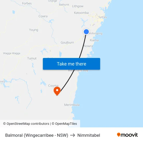 Balmoral (Wingecarribee - NSW) to Nimmitabel map