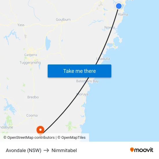 Avondale (NSW) to Nimmitabel map