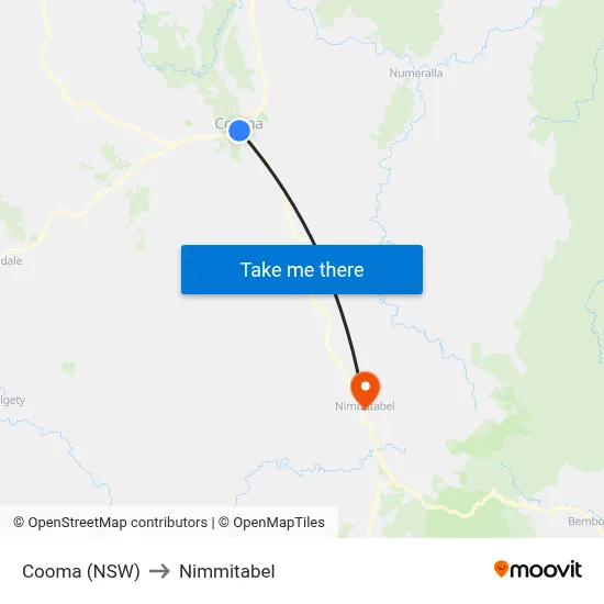 Cooma (NSW) to Nimmitabel map