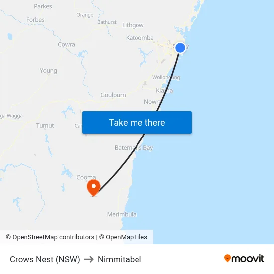 Crows Nest (NSW) to Nimmitabel map