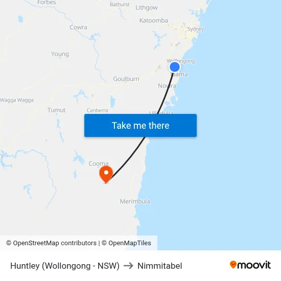 Huntley (Wollongong - NSW) to Nimmitabel map