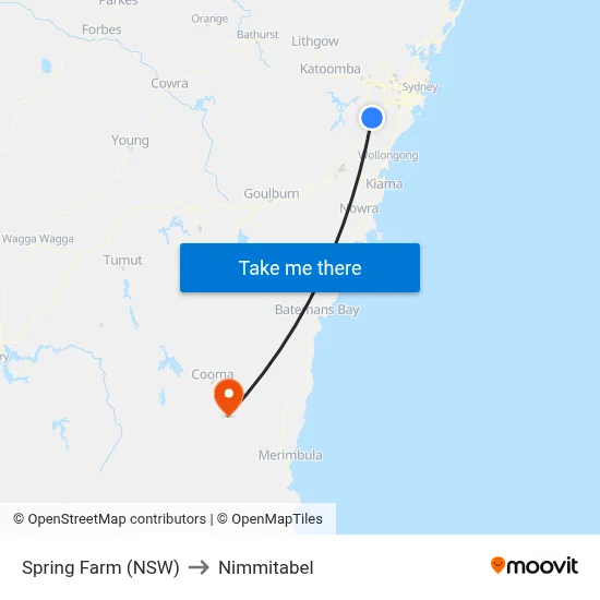 Spring Farm (NSW) to Nimmitabel map