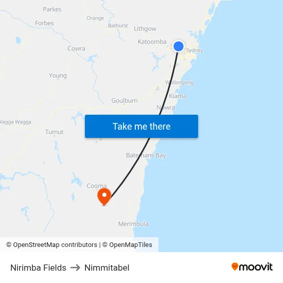 Nirimba Fields to Nimmitabel map