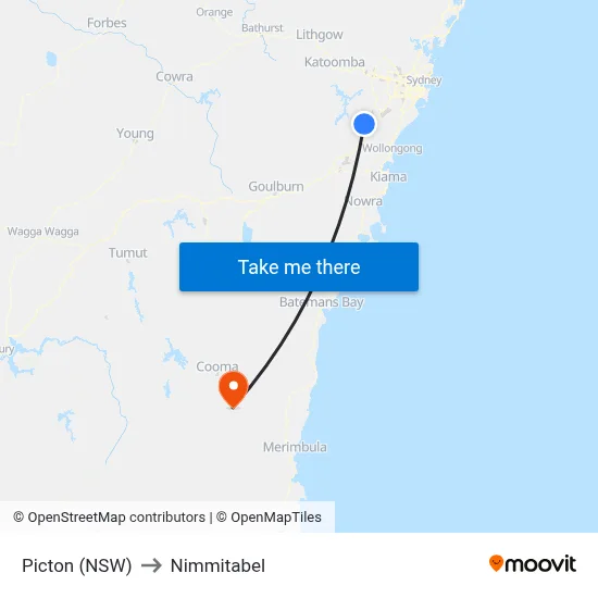 Picton (NSW) to Nimmitabel map