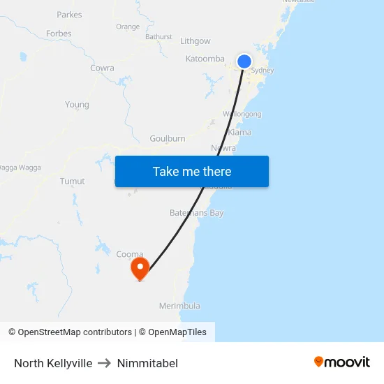 North Kellyville to Nimmitabel map