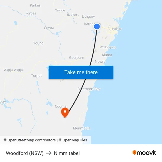 Woodford (NSW) to Nimmitabel map