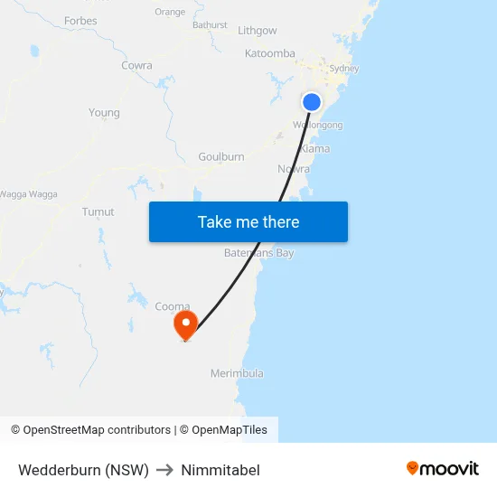 Wedderburn (NSW) to Nimmitabel map