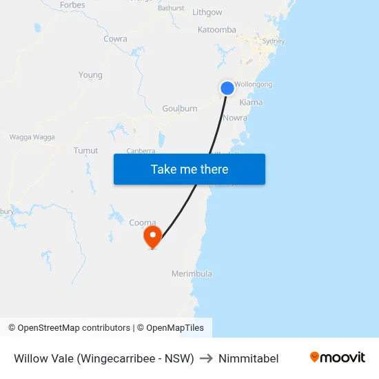 Willow Vale (Wingecarribee - NSW) to Nimmitabel map