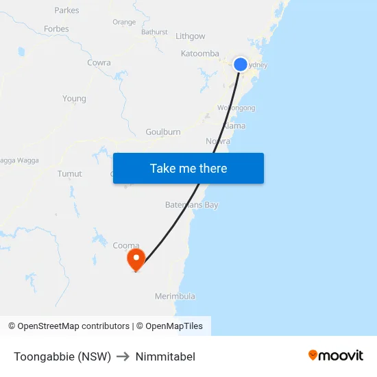 Toongabbie (NSW) to Nimmitabel map