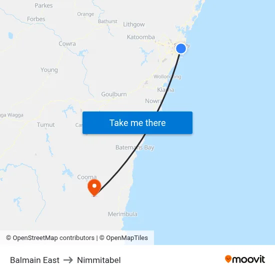 Balmain East to Nimmitabel map