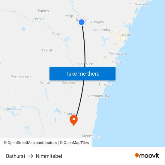 Bathurst to Nimmitabel map
