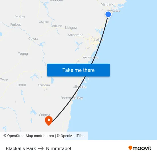 Blackalls Park to Nimmitabel map