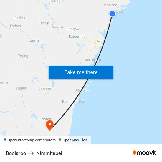 Boolaroo to Nimmitabel map
