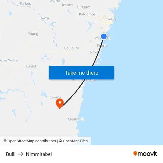 Bulli to Nimmitabel map