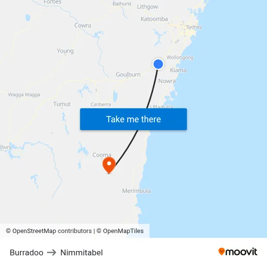 Burradoo to Nimmitabel map