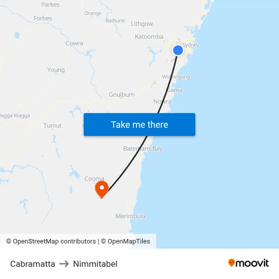 Cabramatta to Nimmitabel map