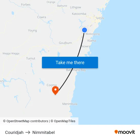 Couridjah to Nimmitabel map