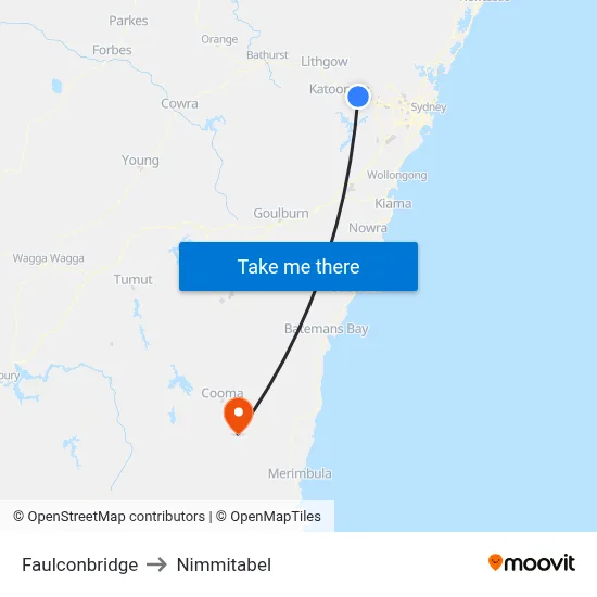 Faulconbridge to Nimmitabel map