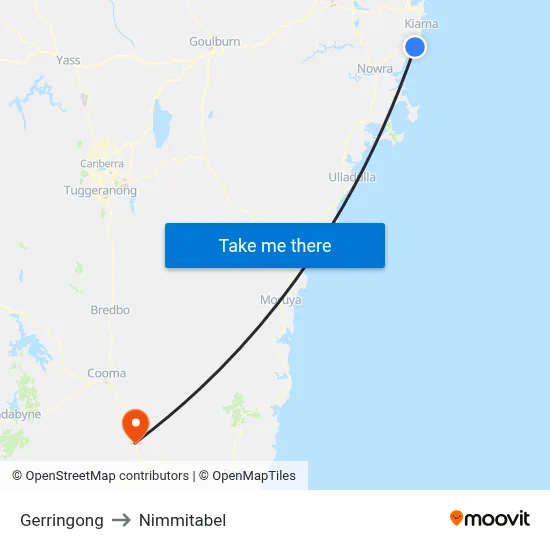 Gerringong to Nimmitabel map