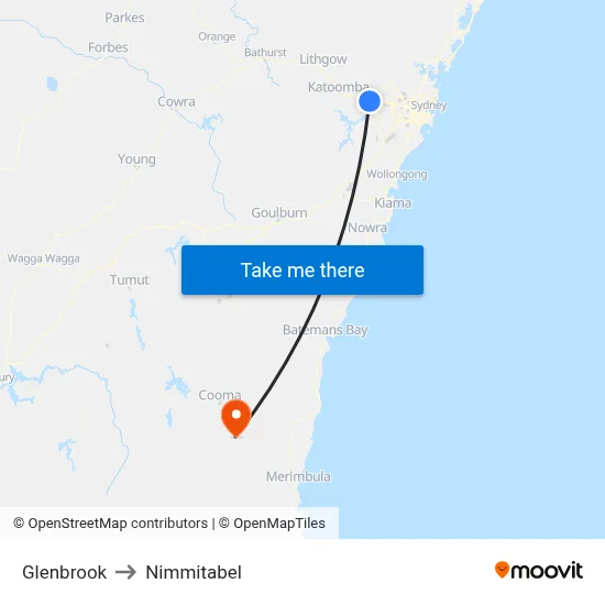 Glenbrook to Nimmitabel map