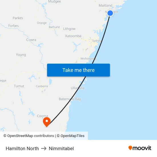 Hamilton North to Nimmitabel map