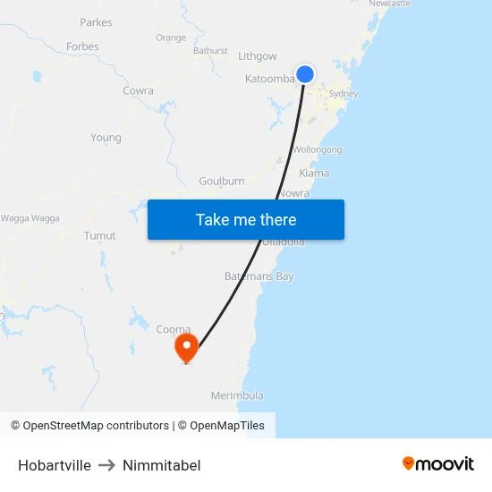 Hobartville to Nimmitabel map
