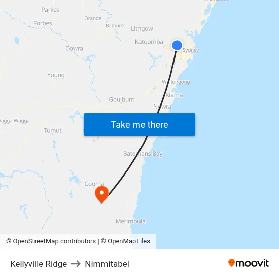Kellyville Ridge to Nimmitabel map