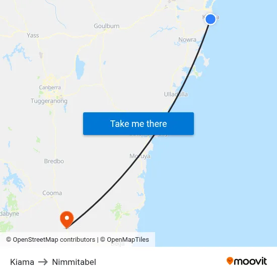Kiama to Nimmitabel map