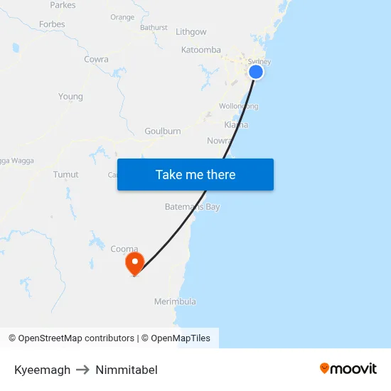 Kyeemagh to Nimmitabel map