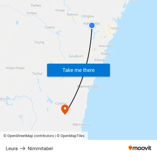 Leura to Nimmitabel map