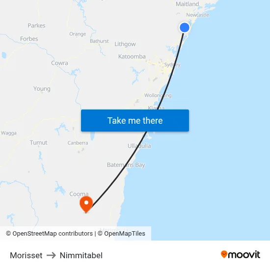 Morisset to Nimmitabel map