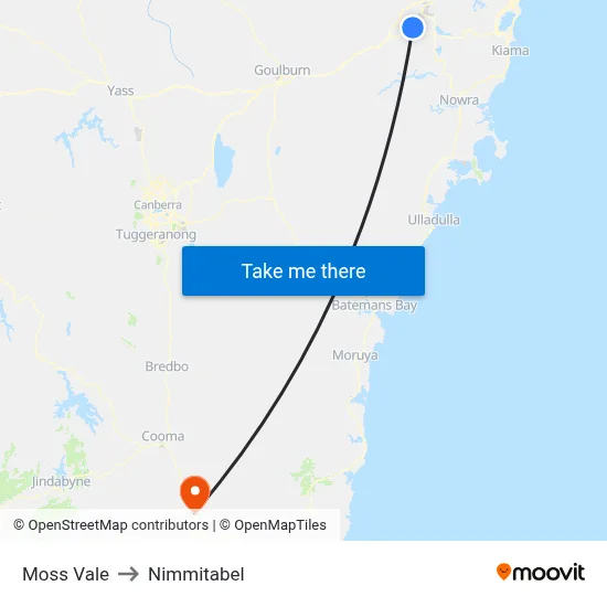 Moss Vale to Nimmitabel map