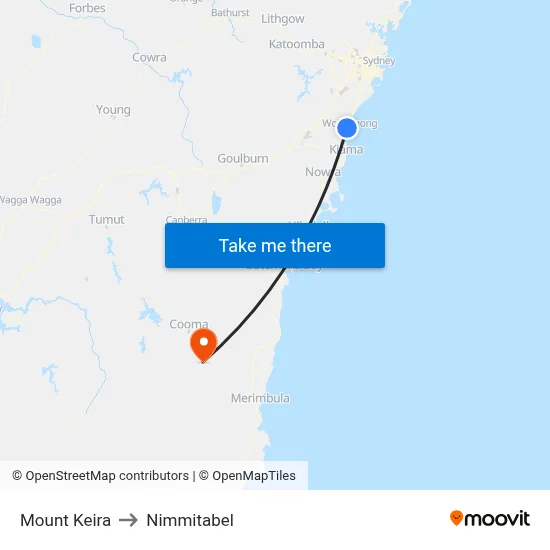 Mount Keira to Nimmitabel map