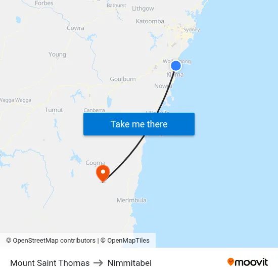 Mount Saint Thomas to Nimmitabel map