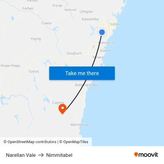 Narellan Vale to Nimmitabel map