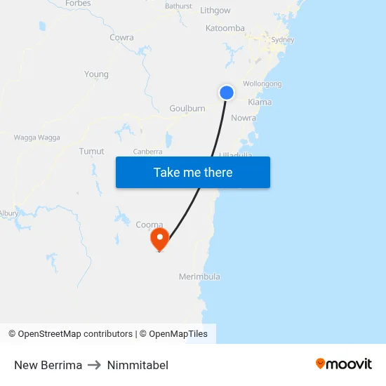 New Berrima to Nimmitabel map