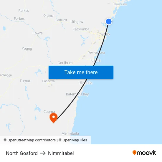 North Gosford to Nimmitabel map