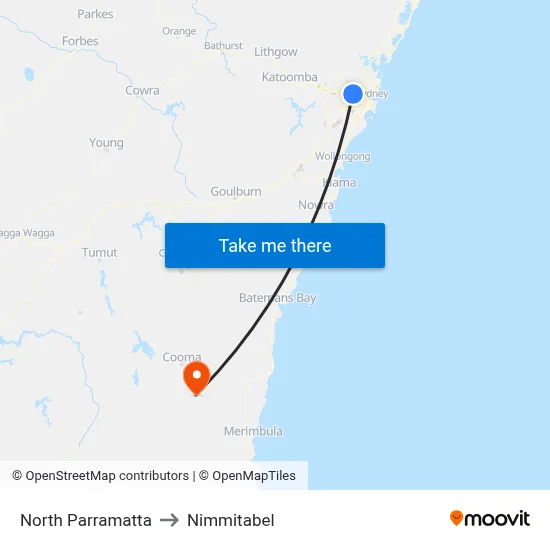 North Parramatta to Nimmitabel map