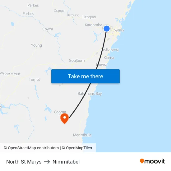 North St Marys to Nimmitabel map