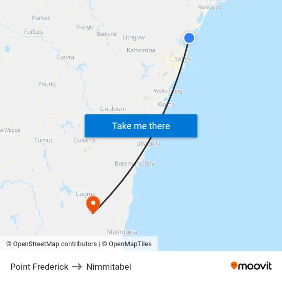 Point Frederick to Nimmitabel map